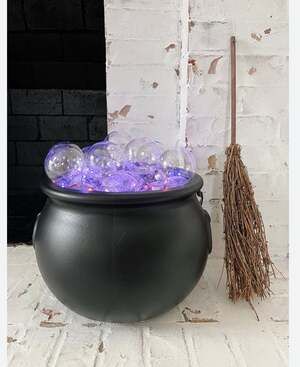 DIY Halloween Bubbling Witch Cauldron Decor Kit with Purple LED Lights, Clear Or